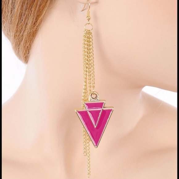 Gold assorted enamel Chevron chain earring - Picture 2 of 2